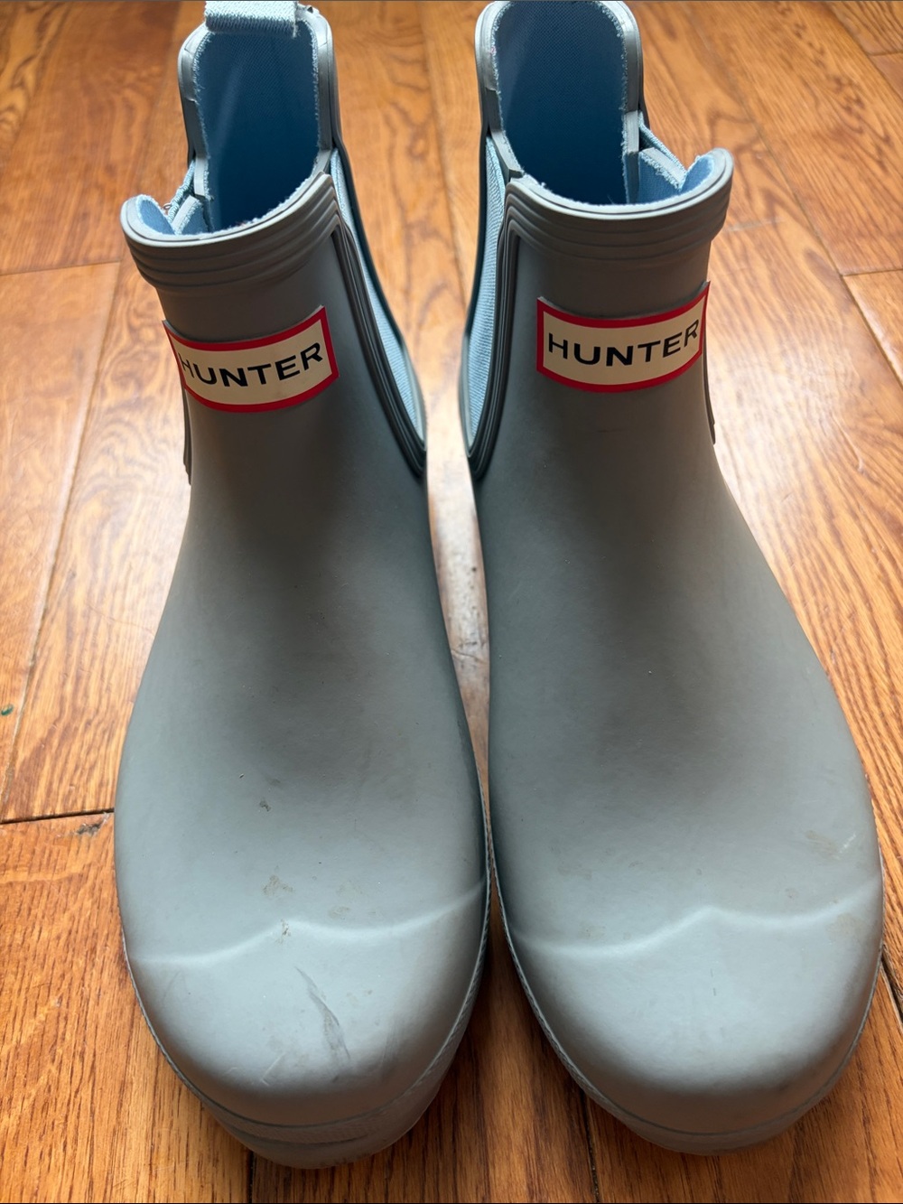 Hunter Grey Short Chelsea Rain Boots with Blue Lining - Picture 2 of 8